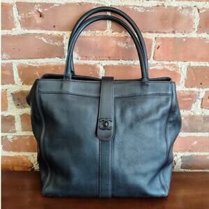 Chanel Vintage 1997 Dark Brown CC Turnlock Leather Tote Serial 5782846